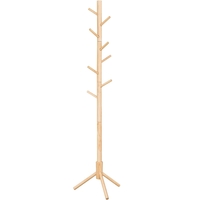 VASAGLE Cuier lemn masiv 47x47x175 cm, 8 carlige si inaltime reglabila, baza triunghiulara, natur