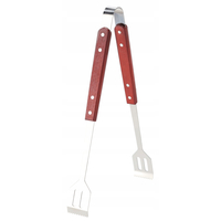 Set 3 ustensile pentru gratar din inox cu maner din lemn, spatula, furculita si cleste