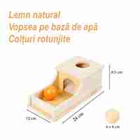 Jucarie Educativa Montessori din Lemn, Flippy, Model Pista cu Bile si Tunel, 4 piese, Joc pentru Motricitate si Coordonare, Copii 12+ luni, 24 x 12 x 8.5 cm, Multicolor