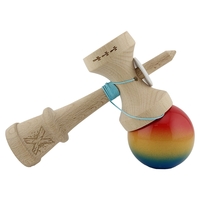 Kendama X Originala, Profesionala, Flippy, Super Sticky cu Cupe Mari KING SIZE V3, Gaura in Baza, Rulment Metalic, din lemn 18 cm, Ata 62/65 cm, Gradient Rosu/Galben/Albastru