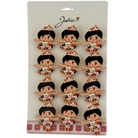 Set 12 Brose Martisor pentru Copii, Jolie, Model Fetita cu Coronita, cu Mesaj Drag de Romania, Multicolor