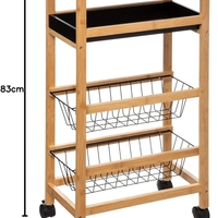 Carucior 5Five Blackwood cu 3 niveluri, bambus si MDF, 41x22x83 cm, natur si negru