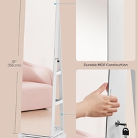 SONGMICS Oglinda de podea cu suport rotativ la 360°, cu spatiu de depozitare, material MDF, 55x55x162 cm, alb