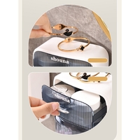 Organizator Baie, Flippy, 4 Compartimente si 1 Sertar, Rotire 360 Grade, din PP+PET, 27.5 x 16 x 11 cm, Albastru