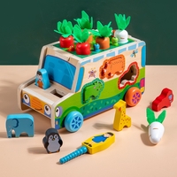 Jucarie Educativa Montessori, Flippy, Model Masinuta Educativa din Lemn 6 in 1, Sortator Forme, 1–3 ani, 23.7 x 17.5 x 12 cm, Multicolor