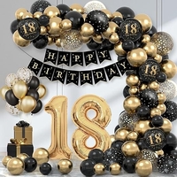 Set Baloane Folie si Latex, Flippy, Tematica Aniversare Majorat, Baloane Latex, Figurine Cifrele 1 si 8, Ambalaj Individual, Pai Inclus, Umflare cu Aer sau Heliu, Auriu Negru