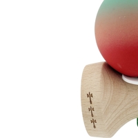 Kendama X Originala, Profesionala, Flippy, Cupe Mari KING SIZE V3, Rubber Grip, Gaura in Baza, Rulment Metalic, din lemn 18 cm, Ata 62/65 cm, Gradient Verde/Roz/Rosu