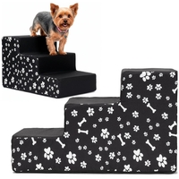 Scara pentru animale de companie, caini sau pisici, 3 trepte, antiderapanta, husa detasabila, inaltime 30 cm, negru cu decor alb