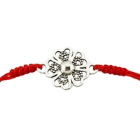 Martisor Bratara Impletita cu Pandantiv din Inox, Jolie, pentru Dama, Set 12 bucati, Snur Rosu Textil, Dimensiune Reglabila, Model Floare