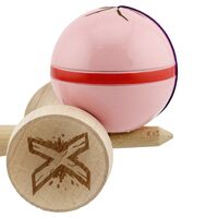 Kendama X Originala Silken, Profesionala, Flippy, Cupe Mari KING SIZE V3, Super Sticky, Gaura in Baza, Rulment Metalic, din lemn 18 cm, Ata 62/65 cm, Roz
