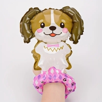 Balon din Folie Metalizata, Vafy, Figurine Animalute, Tip Bratara, Model Catel, 13 x 35 cm, Ambalaj Individual, Pai Inclus, Umflare cu Aer sau Heliu, Maro