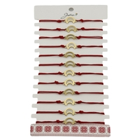 Bratara Martisor pentru Dama, Jolie, Model Luna Contur, Set 12 bucati, Pandativ din Inox Auriu, Snur Ajustabil Impletit, Rosu