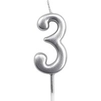 Lumanare de Tort, Flippy, Model Cifra 3, Party, 4.5 x 2.5 cm, din Parafina, Argintiu