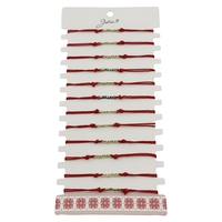 Bratara Martisor pentru Dama, Jolie, Model Mama, Set 12 bucati, Pandativ din Inox Auriu, Snur Ajustabil Impletit, Rosu