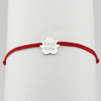 Bratara Argint 925 pentru Dama, Jolie, Model Floare HAND MADE, Martisor Bratara de 1 Martie, Pandativ Argintiu cu Snur Rosu