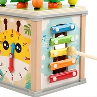 Cub Educativ Montessori din Lemn, Flippy, Multifunctional, Sortare Forme si Culori, Activitati Educative, Multicolor, Jucarie Interactiva