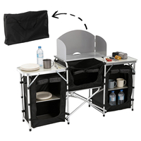 Bucatarie de camping pliabila cu 3 blaturi, cadru aluminiu, portabila pentru exterior, 175x40x111 cm