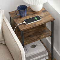 VASAGLE Noptiera cu prize si USB, 3 rafturi, stil industrial, 30x34x58 cm, maro rustic