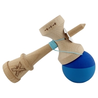Kendama X Originala, Profesionala, Flippy, Rubber Grip, Cupe Mari KING SIZE V3, Gaura in Baza, Rulment Metalic, din lemn 18 cm, Ata 62/65 cm, Bicolor Albastru/Albastru deschis