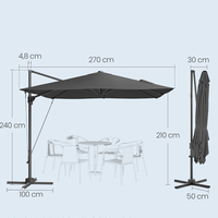 SONGMICS Umbrela de gradina cu manivela tip pendul 270x270 cm, UPF 50+, rotire 360°, inclinare reglabila, gri