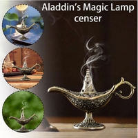 Arzator Tamaie, Flipppy, Model Lampa Aladin, Aliaj, Dimensiune Mica, cu Maner si Capac, Lampa Decorativa Vintage, 3.2 x 9 x 6 cm, Bronz