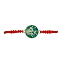 Martisor Bratara pentru Dama si Copii, Jolie, Model Lacramioare de Primavara, Set 12 bucati, Pandantiv Emailat Rotund, Snur Reglabil, Rosu/Verde