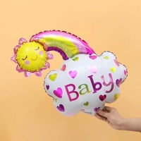 Balon din Folie Metalizata, Vafy, Figurina Soare si Nor, Tema Botez, 60x53 cm, Ambalaj Individual, Pai Inclus, Umflare cu Aer sau Heliu, Roz