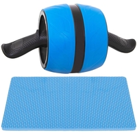 Aparat fitness tip roata pentru abdomene cu covor din spuma, albastru negru