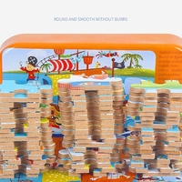 Puzzle 60 de Piese din Lemn in Cutie Metalica, Flippy, Model Submarin, Educativ, Dezvoltare Abilitati Cognitive, pentru Prescolari, 22.5x13.5 cm