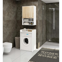 Dulap baie suspendat, cu 2 usi si 2 rafturi deschise, PAL 16 mm, 64x30x94 cm, alb si stejar sonoma