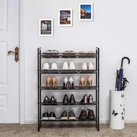 SONGMICS Raft de depozitare pantofi pe 5 niveluri, metal, rafturi plate sau unghiulare reglabile, 31x74x104cm, negru