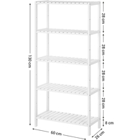 SONGMICS Raft de depozitare din bambus, 5 polite, pentru bucatarie sau baie, 130x60x26cm, alb