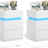 VASAGLE Set 2 noptiere din MDF cu iluminare LED, culori si intensitate reglabile, 35x40x55cm, alb