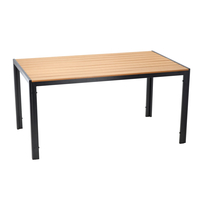 Masa de gradina, cadru otel, blat polywood cu aspect lemn, 150x90x73 cm, negru si maro natur