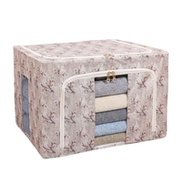 Cutie Depozitare, Vafy, 66L, din Material Textil, 50 x 40 x 33 cm, pentru Haine si Lenjerii, Model Flori de Primavara, Roz
