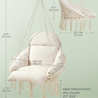 SONGMICS Scaun suspendat tip hamac cu perna groasa, stil scandinav, cadru metalic, include lant si carabiniera, 120 kg, crem