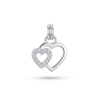 Pandantiv din Argint 925, Jolie Silver, pentru Dama, Model Doua Inimi Cu Pietre de Zirconiu Cubic, 0.8 g, 1 x 1 cm, Argintiu