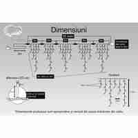 Instalatie Craciun, 22 m, 657 Led-uri ,Franjuri, Alb cald, Flash, Transformator cu telecomanda, Interconectabila, Prelungitor 3 m inclus, Fir Negru, Vafy