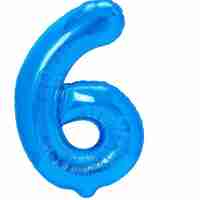 Balon din Folie Metalizata Flippy, Figurina Cifra, Tema Aniversare 100 cm, Ambalaj Individual, Pai inclus, Umflare cu Aer sau Heliu, Albastru, Cifra 6
