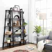 VASAGLE Raft de colt cu 5 etaje, tip biblioteca, cadru metal si polite lemn, 33x34x159cm, industrial, maro rustic si negru