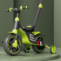 Bicicleta Multifunctionala pentru Copii, Vafy, 3 in 1 Bicicleta Troller Tricicleta, 2-6 ani, cu Roti Auxiliare, Ghidon si Scaun Reglabil, 93 x 78 x 43 cm, Negru Verde