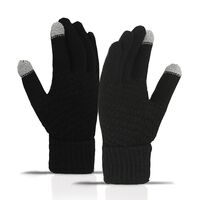 Manusi de Dama, Flippy, Functie Touchscreen (ecran tactil), Material Acril Tricotat, Manseta Elastica, Interior Catifelat, Marime Universala, Negru