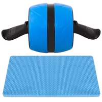 Aparat fitness tip roata pentru abdomene cu covor din spuma, albastru negru