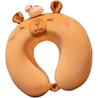 Perna de Calatorie in Forma de U, Vafy, Pentru Gat si Cap, Umplutura din Spuma cu Memorie, 30x30 cm, Model Capybara, Accesoriu de Voiaj, Birou, Masina, Sistem Prindere Capse, Maro