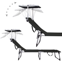 Sezlong pliabil cu parasolar, 188x57x38cm, sarcina 120kg, gri antracit