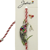 Martisor Bratara Snur Alb-Rosu, Jolie, Pandantiv Metalic, Model Inima Love