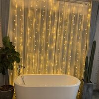 Instalatie Craciun, Tip Perdea, IP44, 5 m x 1 m, 300 LED-uri, Alb cald, 8 jocuri de lumini, Transformator cu telecomanda, Interconectabila, Prelungitor 3 m inclus, Fir transparent, Interior/ Exterior, Vafy