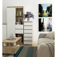 Comoda cu 6 sertare, PAL laminat 16 mm, 40x35x109 cm, stejar sonoma si alb