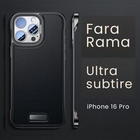 Husa pentru iPhone 16 Pro, husa de protectie pentru telefon, Vafy, Design Modern fara margini, din Piele PU, Subtire, Negru