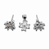 Set Cercei si Pandantiv, Jolie Silver, Argint 925, Model Floare 4 Petale, Pietre Zirconia Albe, 1.63 gr, Argintiu